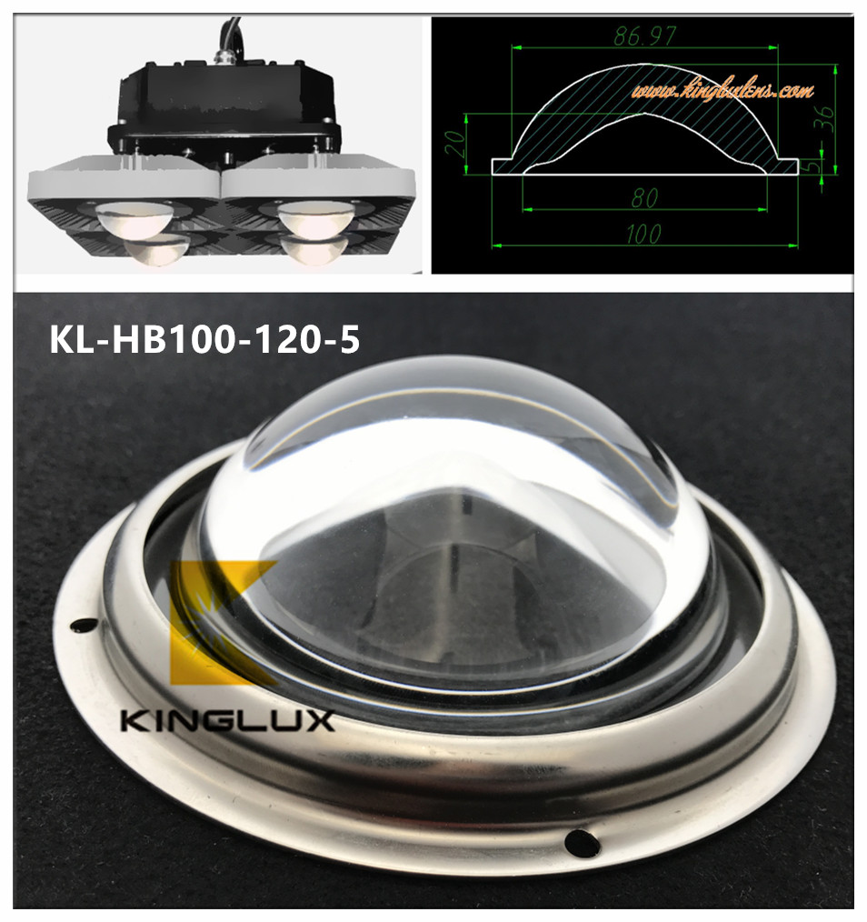 100mm diameter 120 degree optical led Glass lens for citizen clu048
